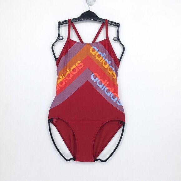 Adidas Women 34 Swimsuit Bathing Suit Red One Piece Fitness Arrow Fit DY5890 NEW - Picture 3 of 8